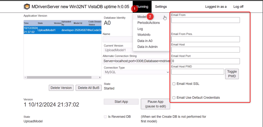 MDriven Server Email Settings